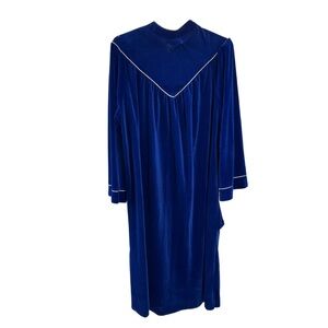 Heather L blue velour embroidered zip front robe vintage housecoat lounge sleep